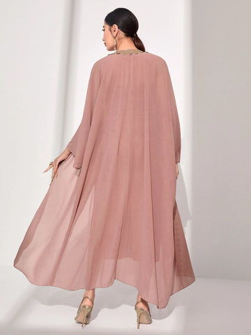 Najma Floral Jacquard Contrast Tape Batwing Sleeve Coat & Dress