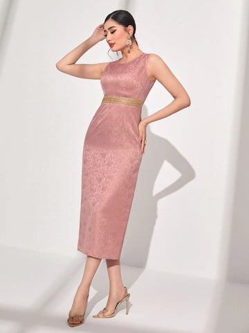 Najma Floral Jacquard Contrast Tape Batwing Sleeve Coat & Dress