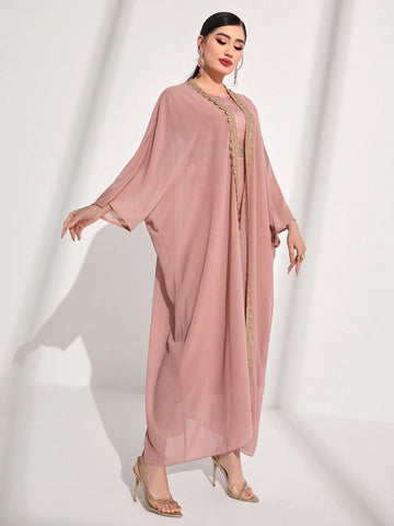 Najma Floral Jacquard Contrast Tape Batwing Sleeve Coat & Dress