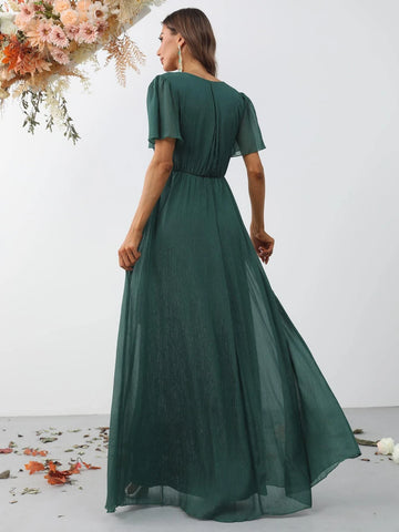 Surplice Neck Belted Maxi Dress