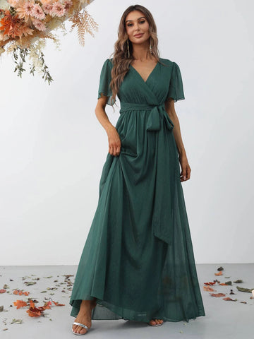 Surplice Neck Belted Maxi Dress