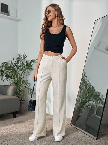 EMERY ROSE Seam Detail Slant Pocket Elastic Waist Sweatpants