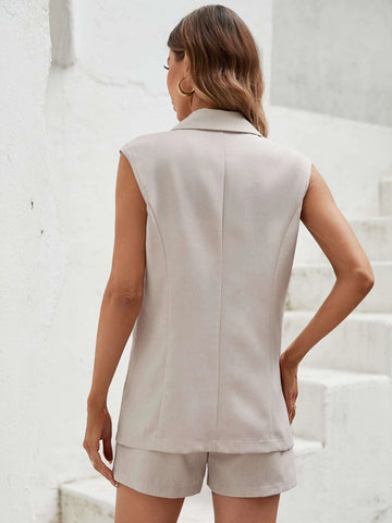 EMERY ROSE Button Front Vest Blazer & Shorts Without Cami Top