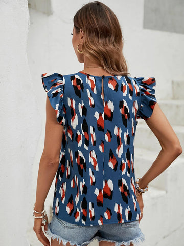 EMERY ROSE Allover Print Ruffle Trim Blouse