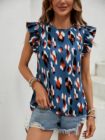 EMERY ROSE Allover Print Ruffle Trim Blouse