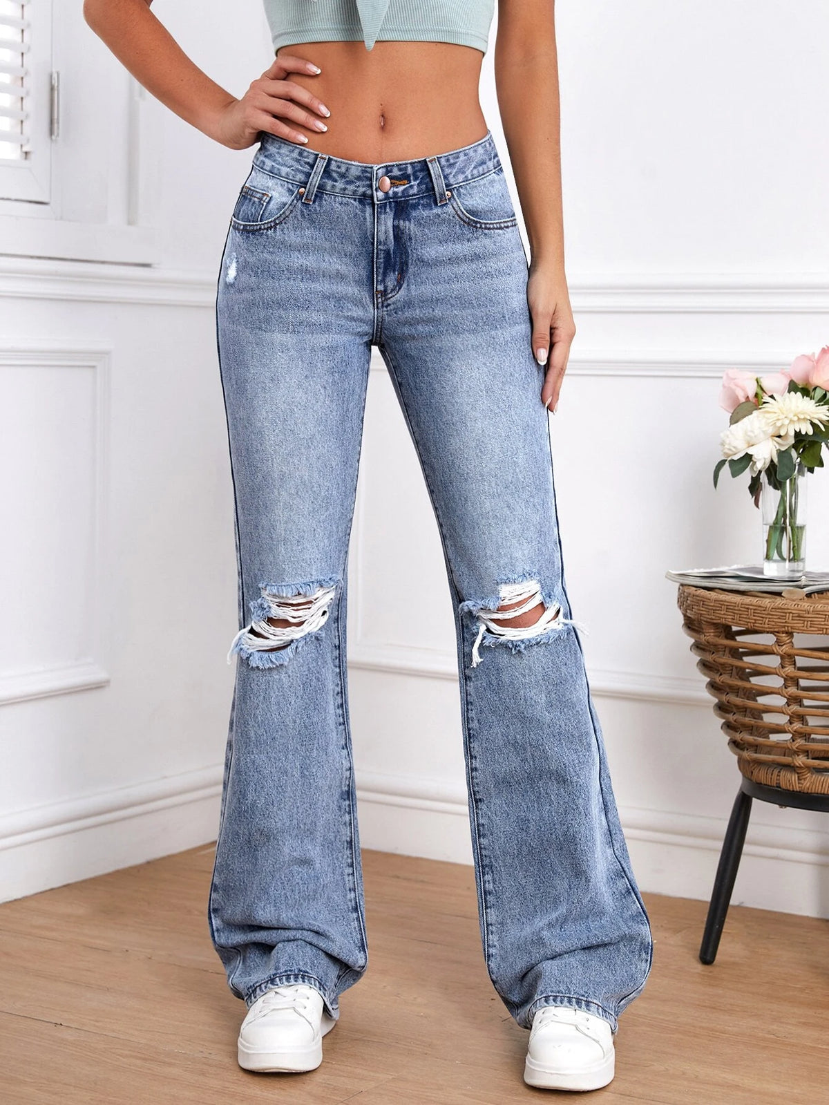 Tall Ripped Flare Leg Jeans