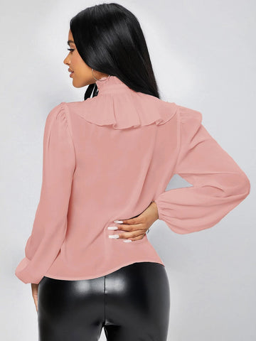 PETITE Ruffle Trim Button Front Shirt