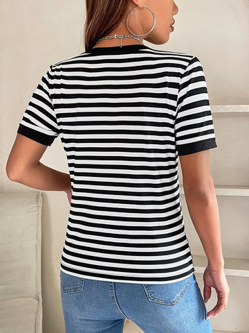 Striped Notched Neck Tee