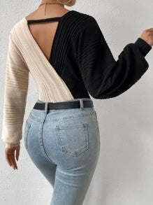 Two Tone Surplice Neck Bodysuit