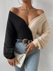 Two Tone Surplice Neck Bodysuit
