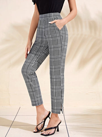 Houndstooth Print Cropped Pants