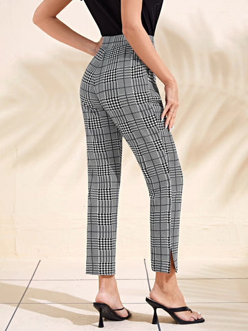 Houndstooth Print Cropped Pants