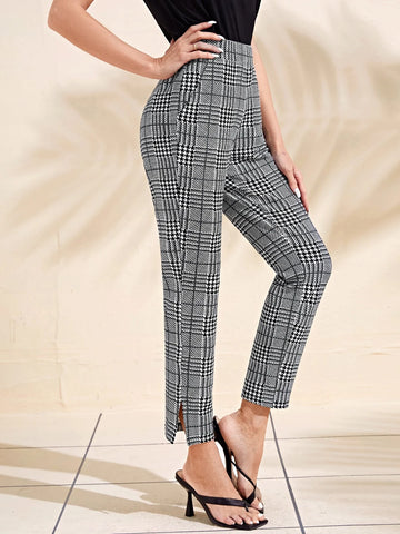 Houndstooth Print Cropped Pants