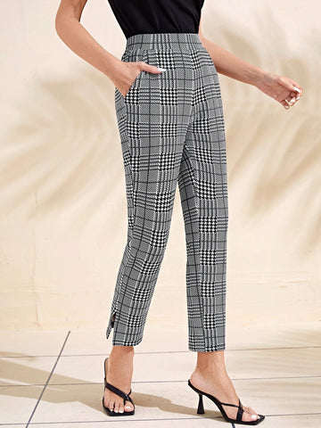 Houndstooth Print Cropped Pants