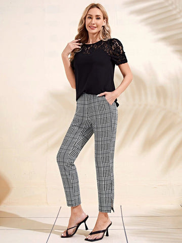 Houndstooth Print Cropped Pants