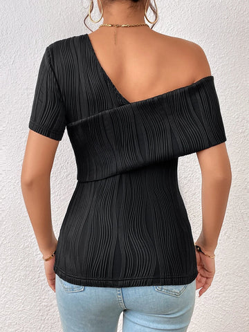 Solid Asymmetrical Neck Tee