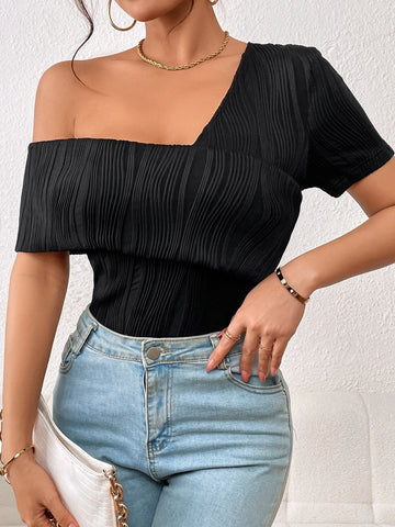 Solid Asymmetrical Neck Tee