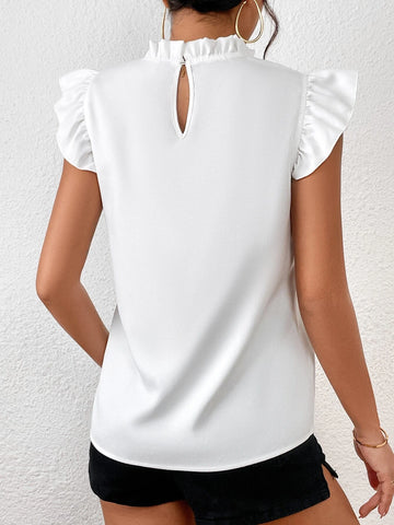 Unity Frill Mock Neck Knot Front Ruffle Armhole Blouse