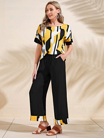 EMERY ROSE Batwing Sleeve Geo Print Top & Pants Set