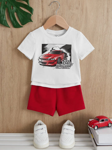 Baby Car & Slogan Graphic Tee & Shorts