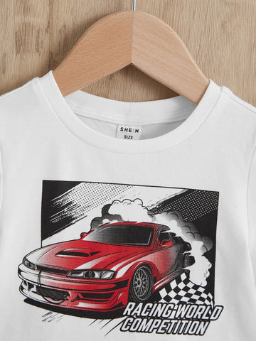 Baby Car & Slogan Graphic Tee & Shorts