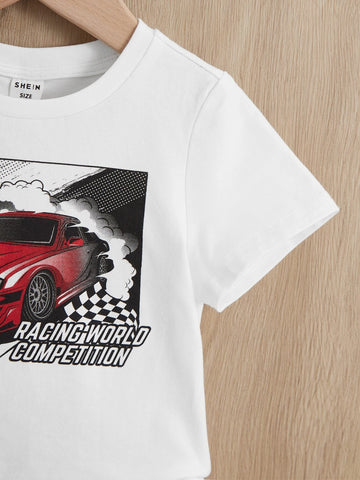 Baby Car & Slogan Graphic Tee & Shorts