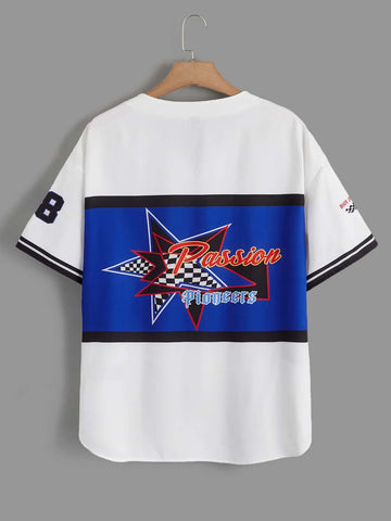 EZwear Letter Graphic Drop Shoulder Shirt