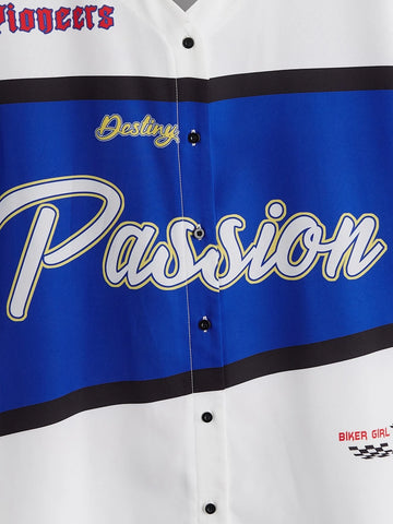 EZwear Letter Graphic Drop Shoulder Shirt