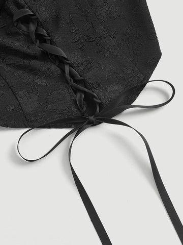 MOD Ruched Bust Lace Up Front Flounce Sleeve Blouse