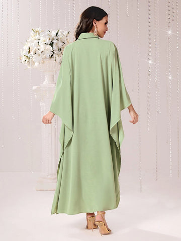 Contrast Tape Batwing Sleeve Coat & Belted Dress
