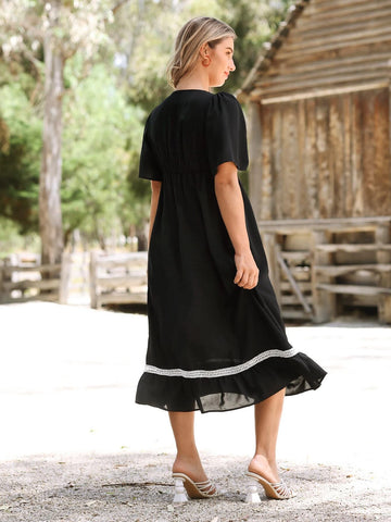 EMERY ROSE Embroidery Detail Ruffle Hem Dress