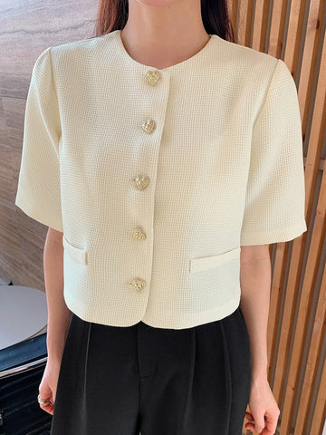 DAZY Solid Button Front Blouse