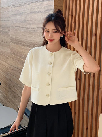 DAZY Solid Button Front Blouse