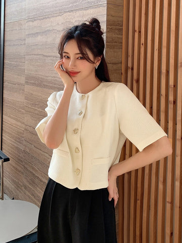 DAZY Solid Button Front Blouse