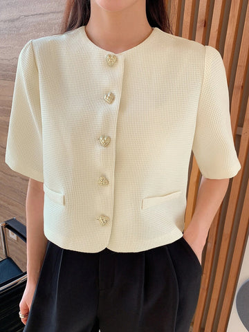 DAZY Solid Button Front Blouse