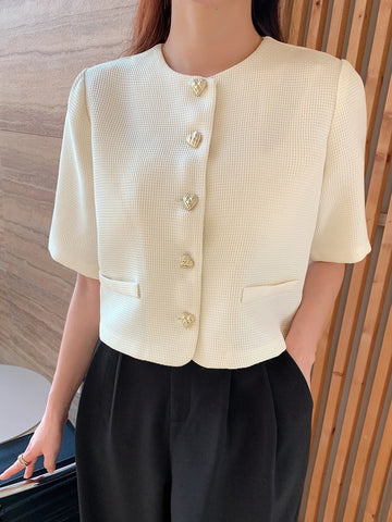 DAZY Solid Button Front Blouse