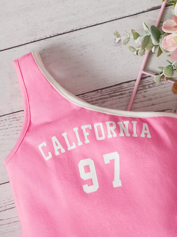 Baby Letter Graphic One Shoulder Contrast Binding Dress
