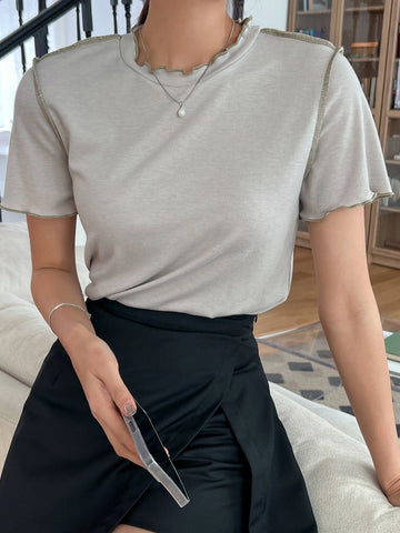 DAZY Top-stitching Lettuce Trim Tee