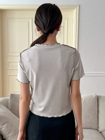 DAZY Top-stitching Lettuce Trim Tee