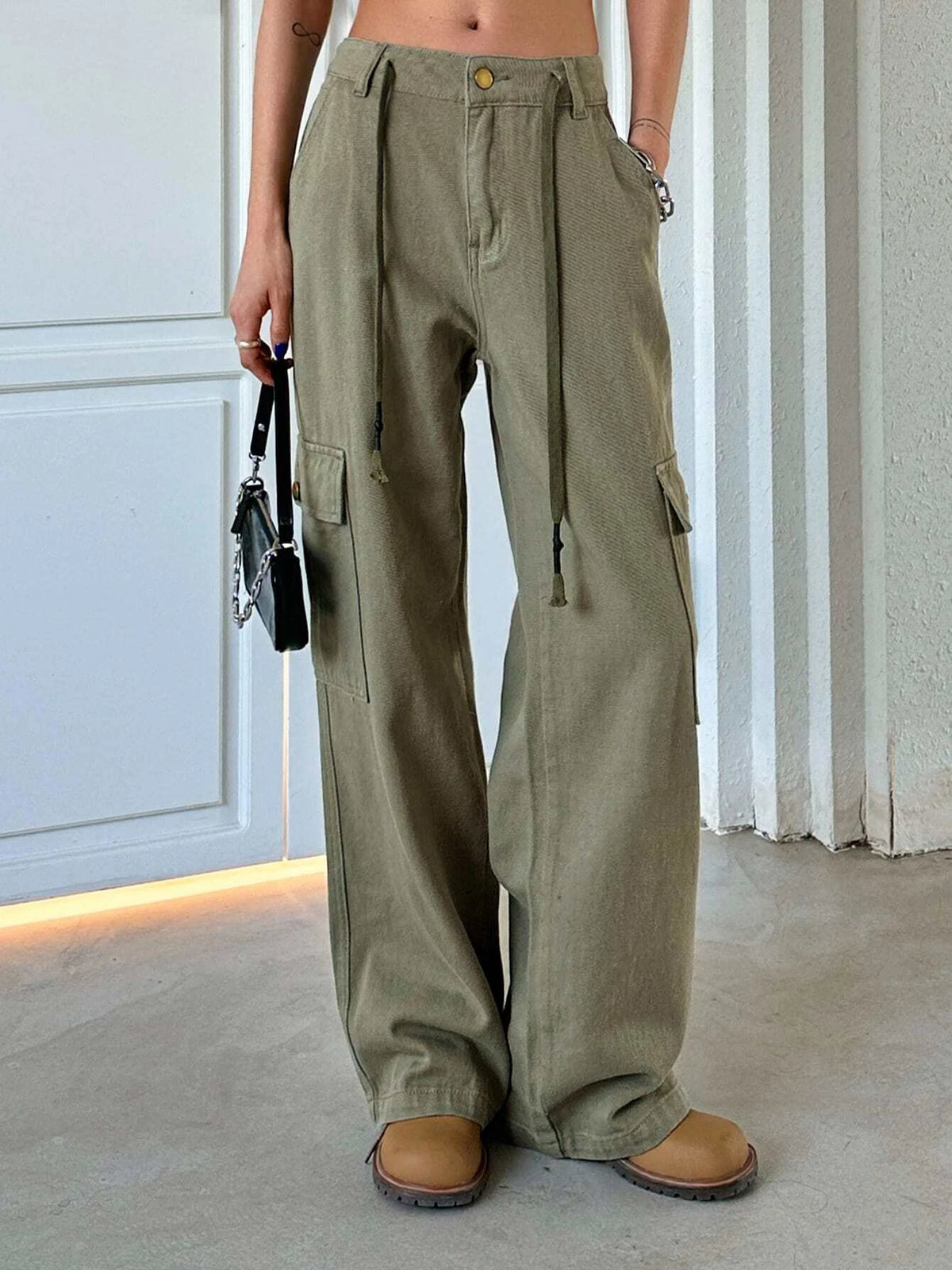 DAZY Flap Pocket Drawstring Detail Cargo Jeans