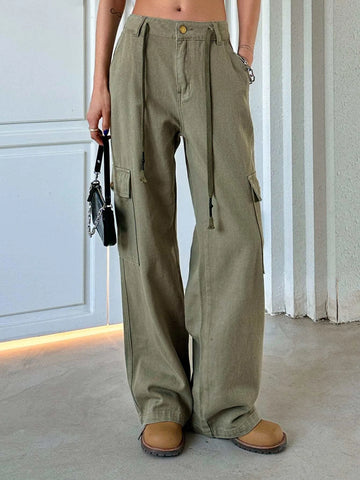 DAZY Flap Pocket Drawstring Detail Cargo Jeans