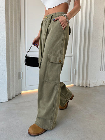 DAZY Flap Pocket Drawstring Detail Cargo Jeans