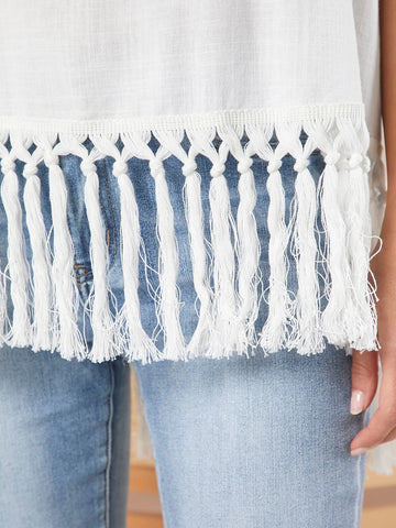 EMERY ROSE Solid Fringe Hem Blouse