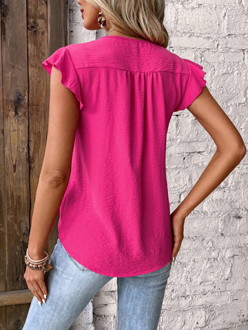Solid Ruffle Trim Blouse