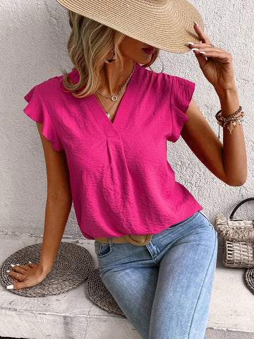 Solid Ruffle Trim Blouse