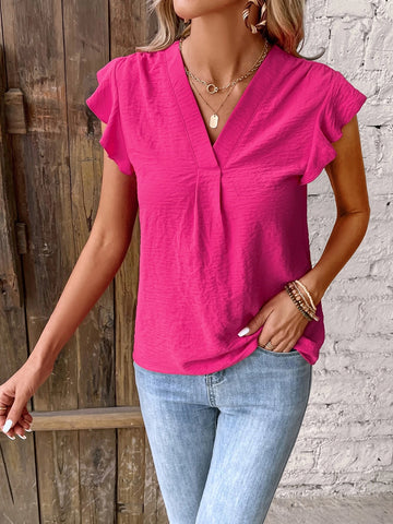 Solid Ruffle Trim Blouse