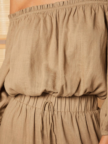 EMERY ROSE Off Shoulder Top & Tie Waist Wide Leg Pants