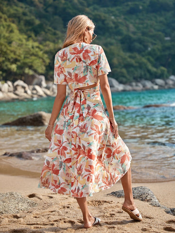 VCAY Floral Print Crop Top & Skirt