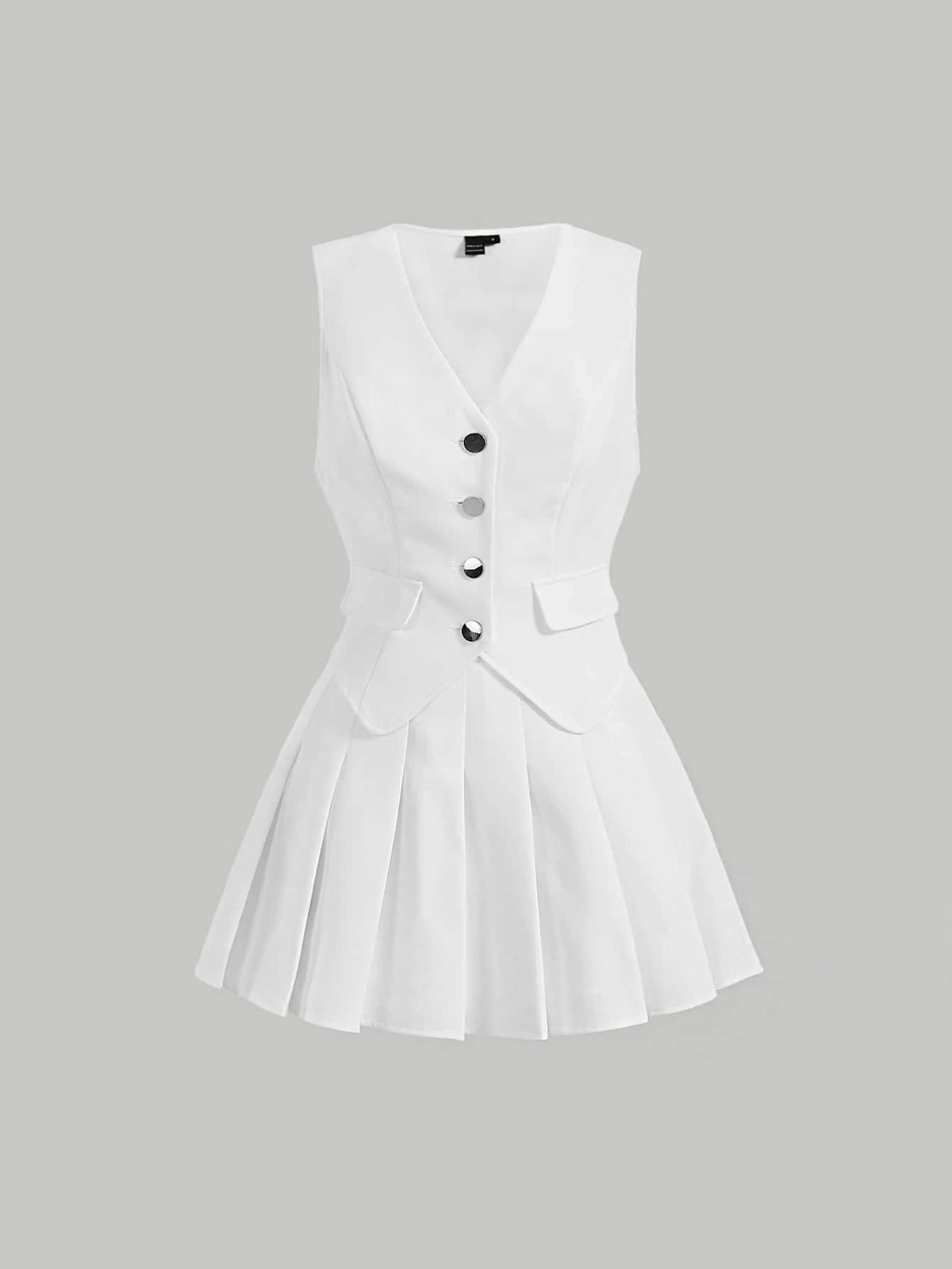 MOD Button Front Vest Blazer & Pleated Skirt