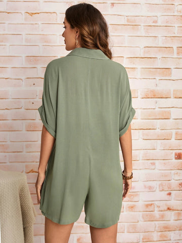 EMERY ROSE Button Front Batwing Sleeve Romper